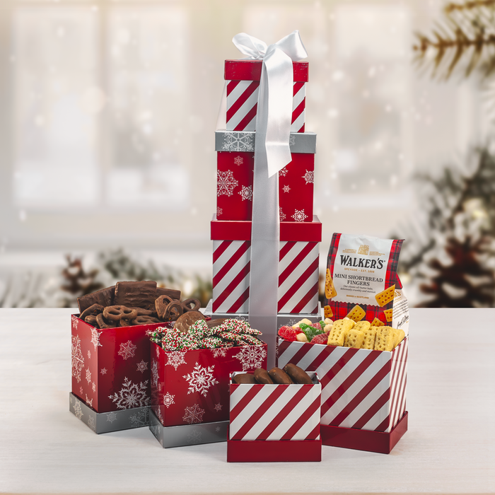 Snowy Holiday 4-Tier Seasonal Gift Tower